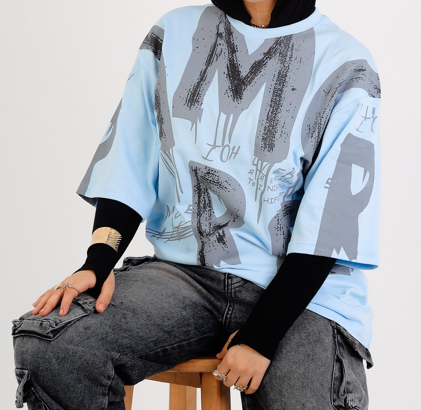 Sky Graffiti Oversized Street Tee